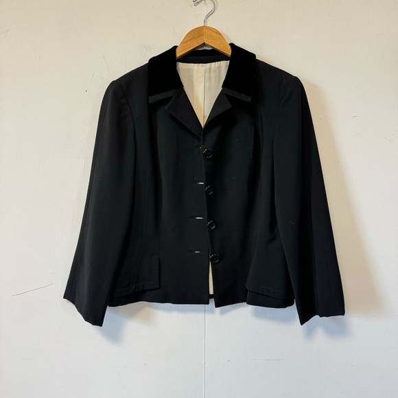 Vintage 50s Black Opera Coat Bar Jacket Velvet Collar Blazer Paul Parnes Medium‎ - Picture 2 of 8